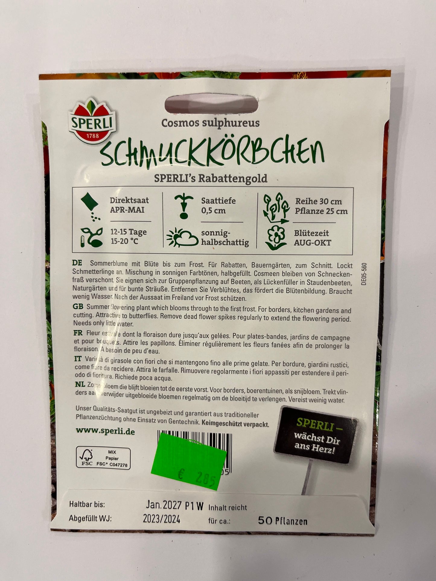 Cosmea Schmuckkörbchen Sperli’s Rabattengold