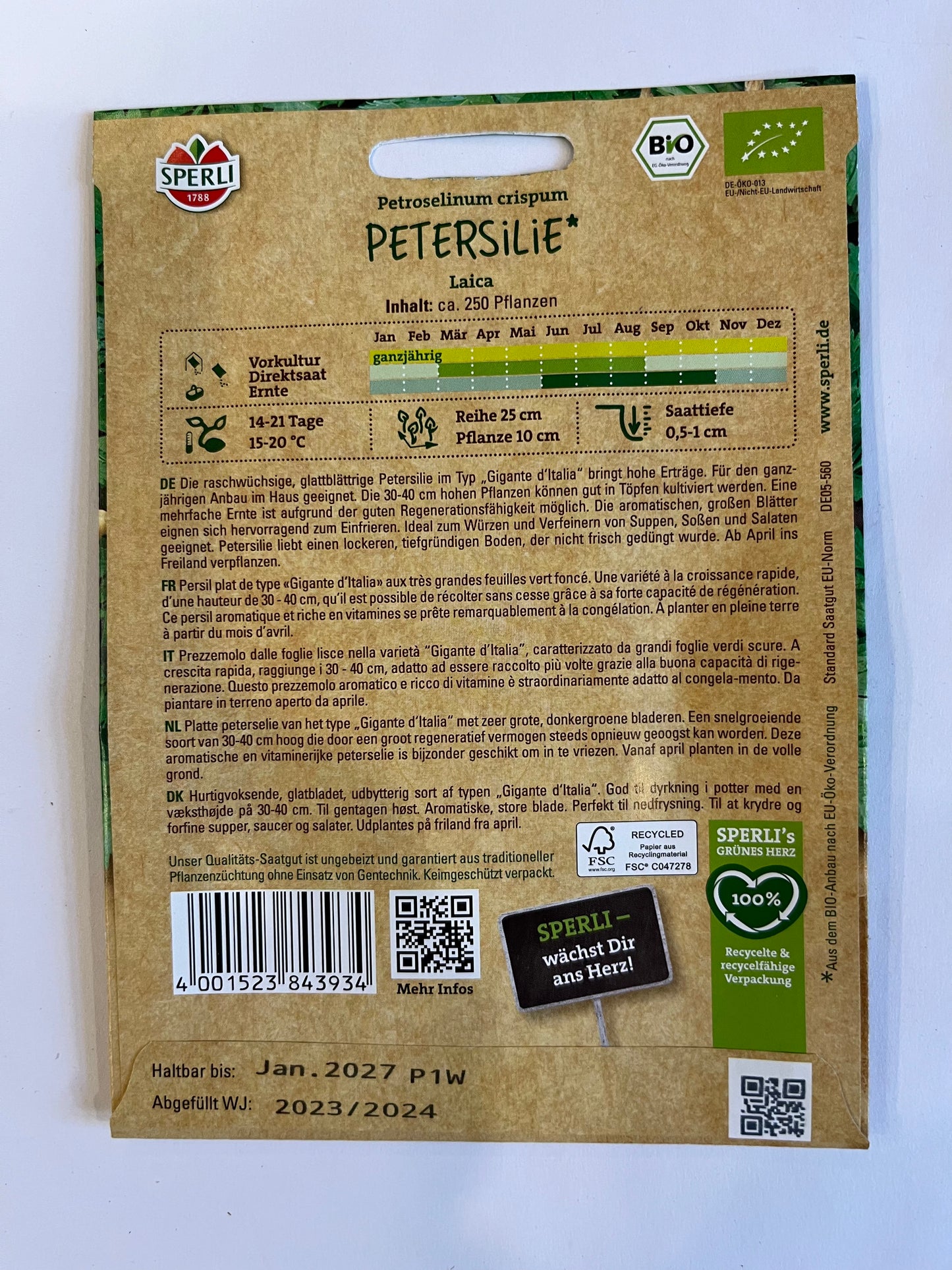 Glatte Bio-Petersilie Laica,