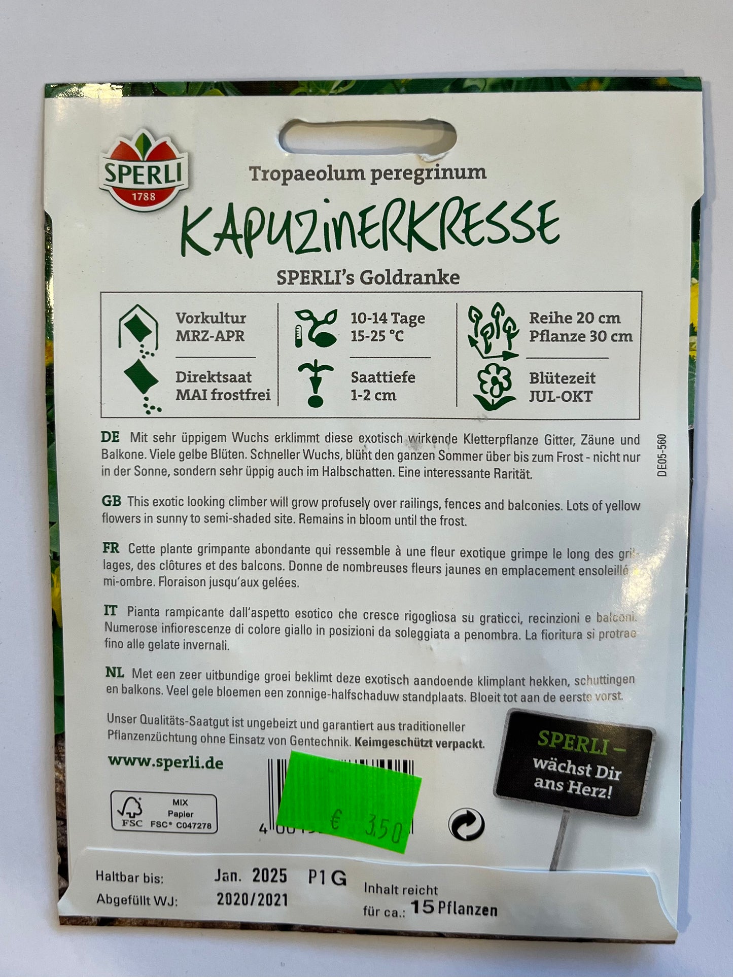Kapuzinerkresse Sperli‘s Goldranke