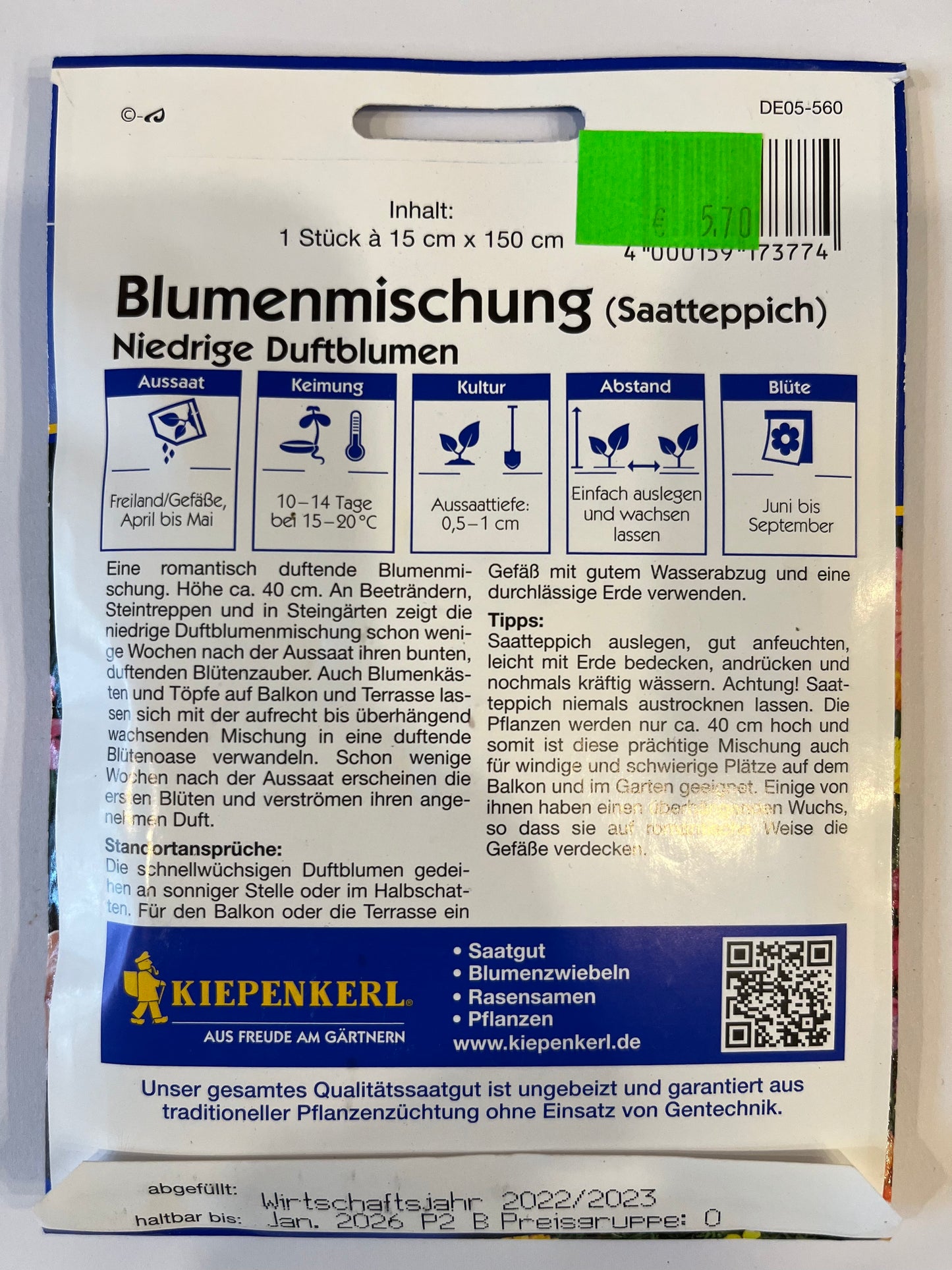 Niedrige Duftblumen Blumenmischung Saatteppich